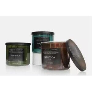 NAUTICA Candle Set 3pc Soy Wax 3 Wick Jar Holiday Fall Winter Gift Home NEW